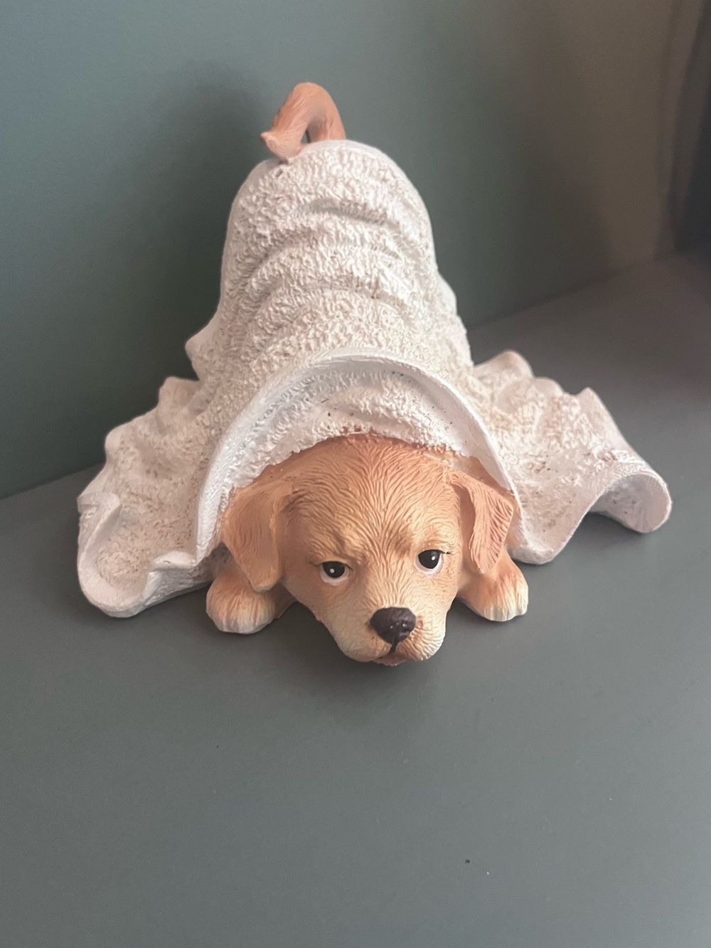 Cute Puppy Figurine Under Blanket